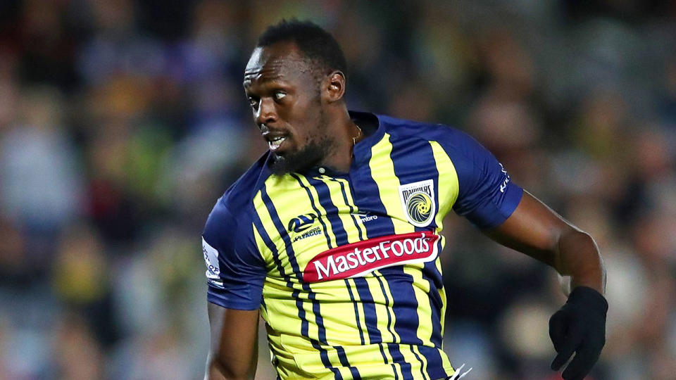 Usain Bolt, professional footballer: the Olympic sprinter made his debut with an Australian club on Friday. (Getty)