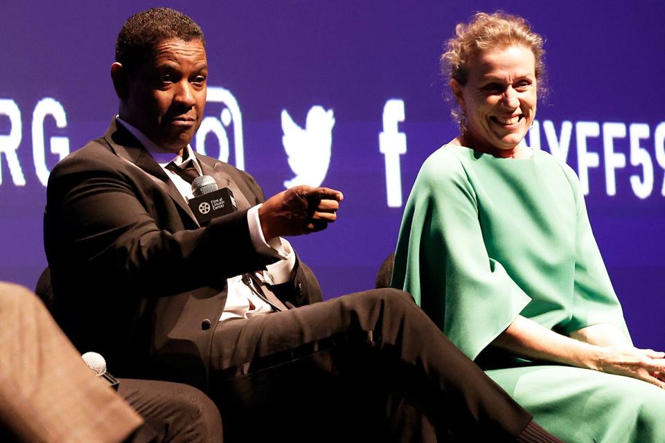 Denzel Washington and Frances McDormand participate in the Q&amp;A at the opening night screening of The Tragedy Of Macbeth during the 59th New York Film Festival at Alice Tully Hall, Lincoln Center on September 24, 2021 in New York City.