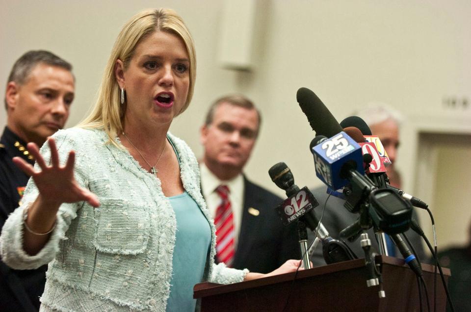 Florida Attorney General Pam Bondi addresses the media in 2012 about Operation Pill Street Blues, a statewide, multiagency operation that culminated in multiple arrests.