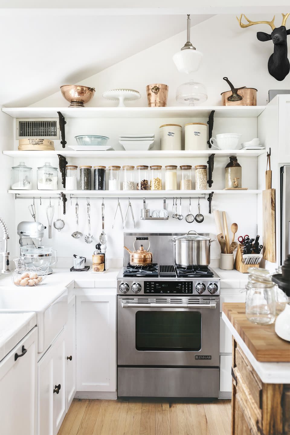 Open Shelving in a White Kitchen