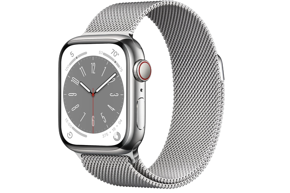Apple Watch Series 8 (GPS + Cellular 41mm) Smartwatch - Silver Stainless Steel Case with Silver Milanese Loop. (PHOTO: Amazon Singapore)
