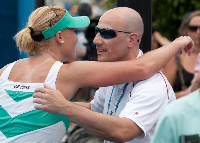 Elena Baltacha hugs husband Nino Severino