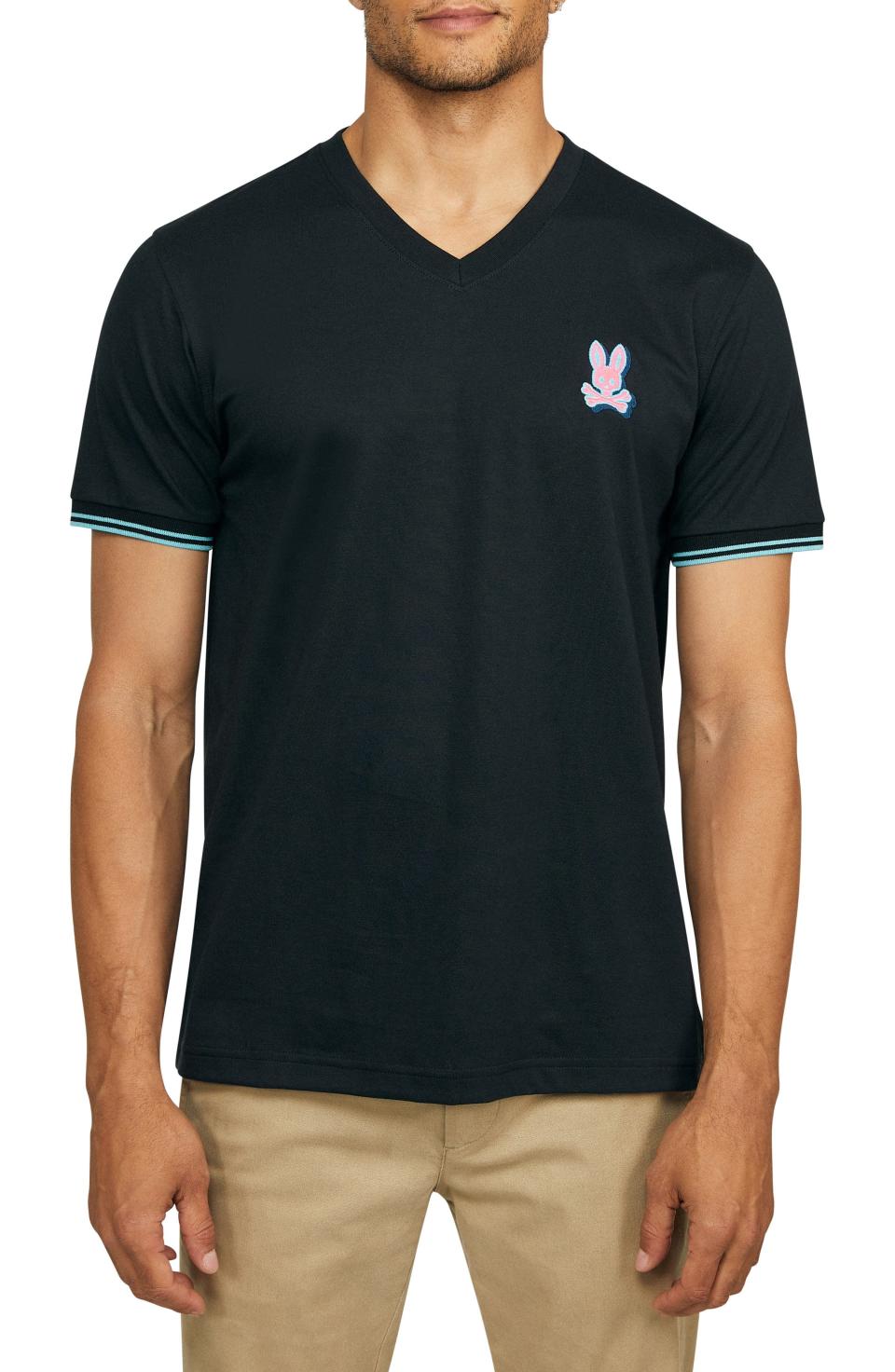 Tipped Logo Applique V-Neck T-Shirt