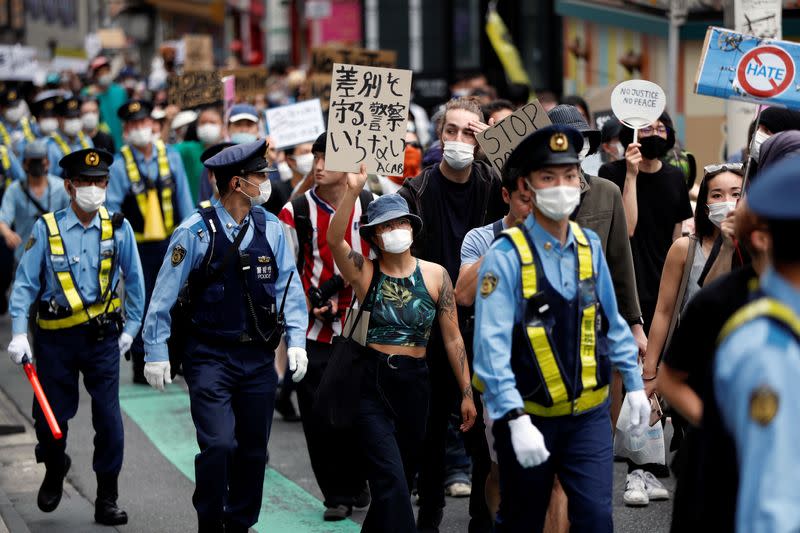 Protest march over the alleged police abuse of a Turkish man in echoes of a Black Lives Matter protest, following the death of George Floyd who died in police custody in Minneapolis, in Tokyo