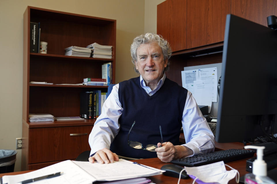 Dr. Robert Doolittle, Medical Director at North Carolina Agricultural and Technical State University poses for a photo in his office at the student health center in Greensboro, N.C., Wednesday, Feb. 3, 2021. When a Halloween party sparked a COVID-19 outbreak, the college conducted rapid screening on more than 1,000 students in a week, including many who didn’t have symptoms. “Within the span of a week, we had crushed the spread. If we had had to stick with the PCR test, we would have been dead in the water,” Doolittle said. (AP Photo/Gerry Broome)