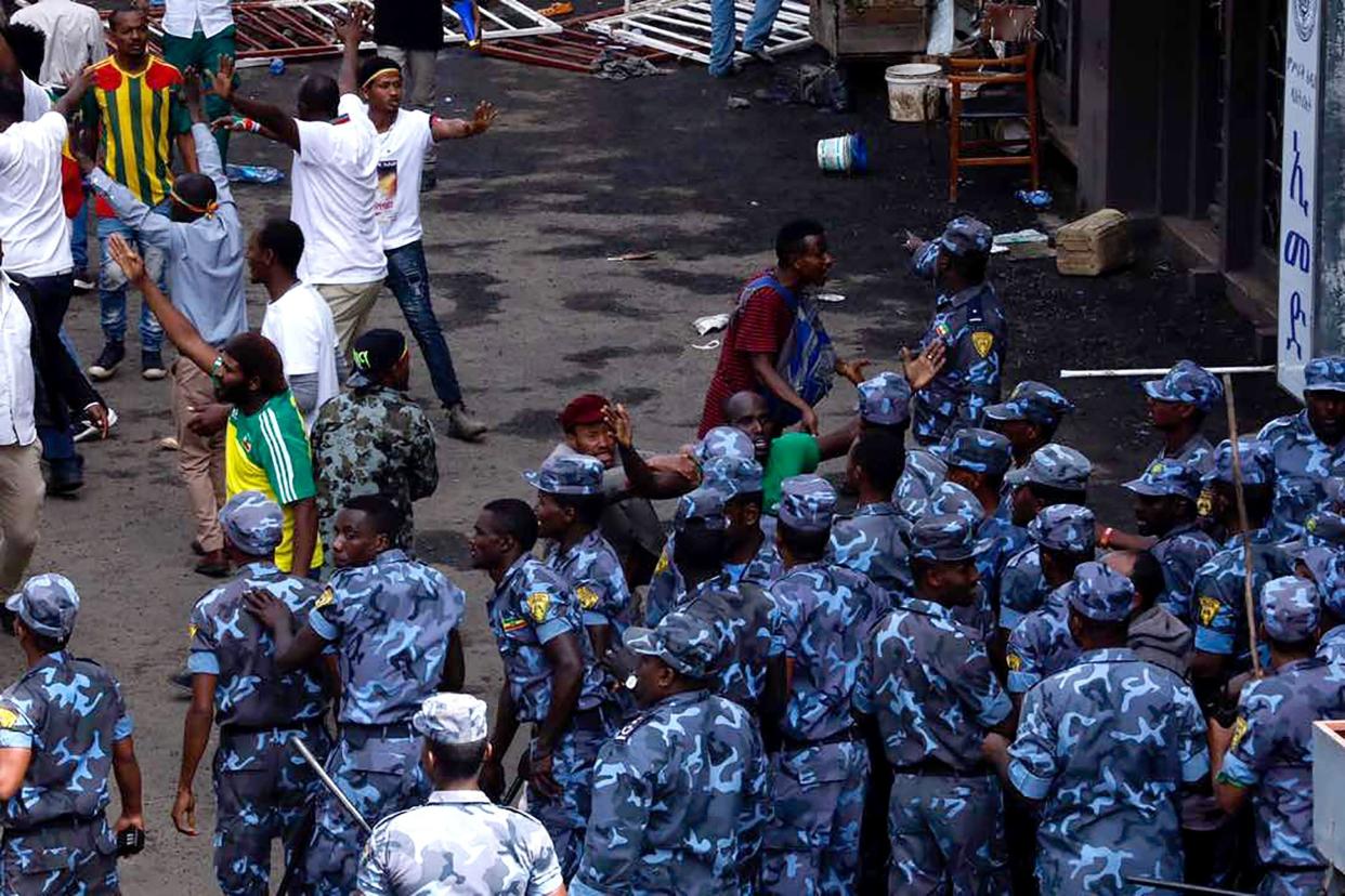 Armed forces at the scene following the grenade attack at the rally in Ethiopia: AFP/Getty Images