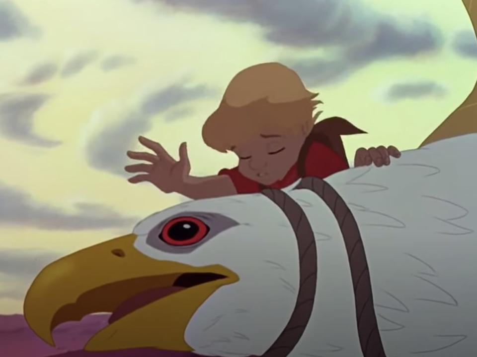 rescuers down under scene young boy riding an eagle