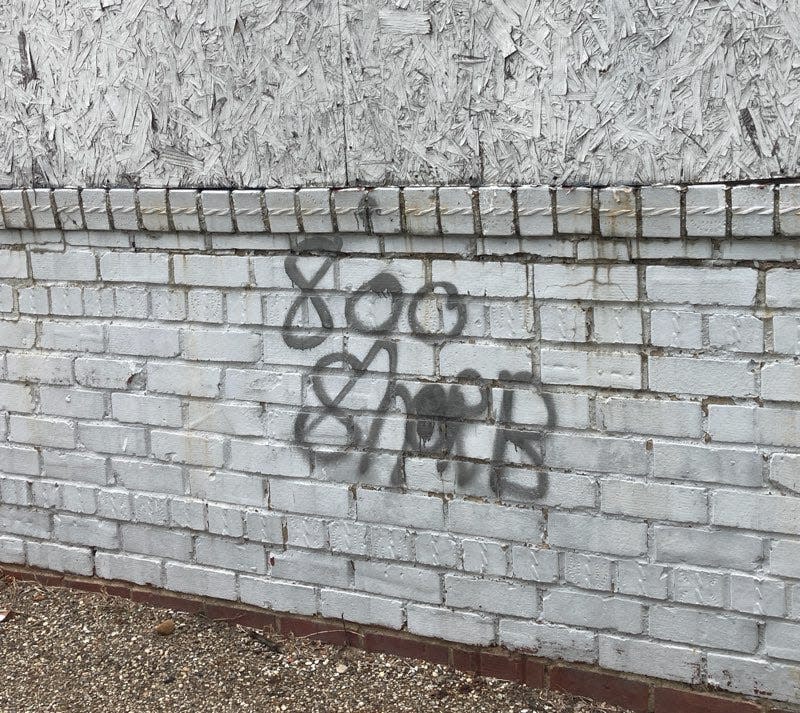 Shorb Blocc territory marked by gang graffiti near 8th and Shorb Avenue N.W.