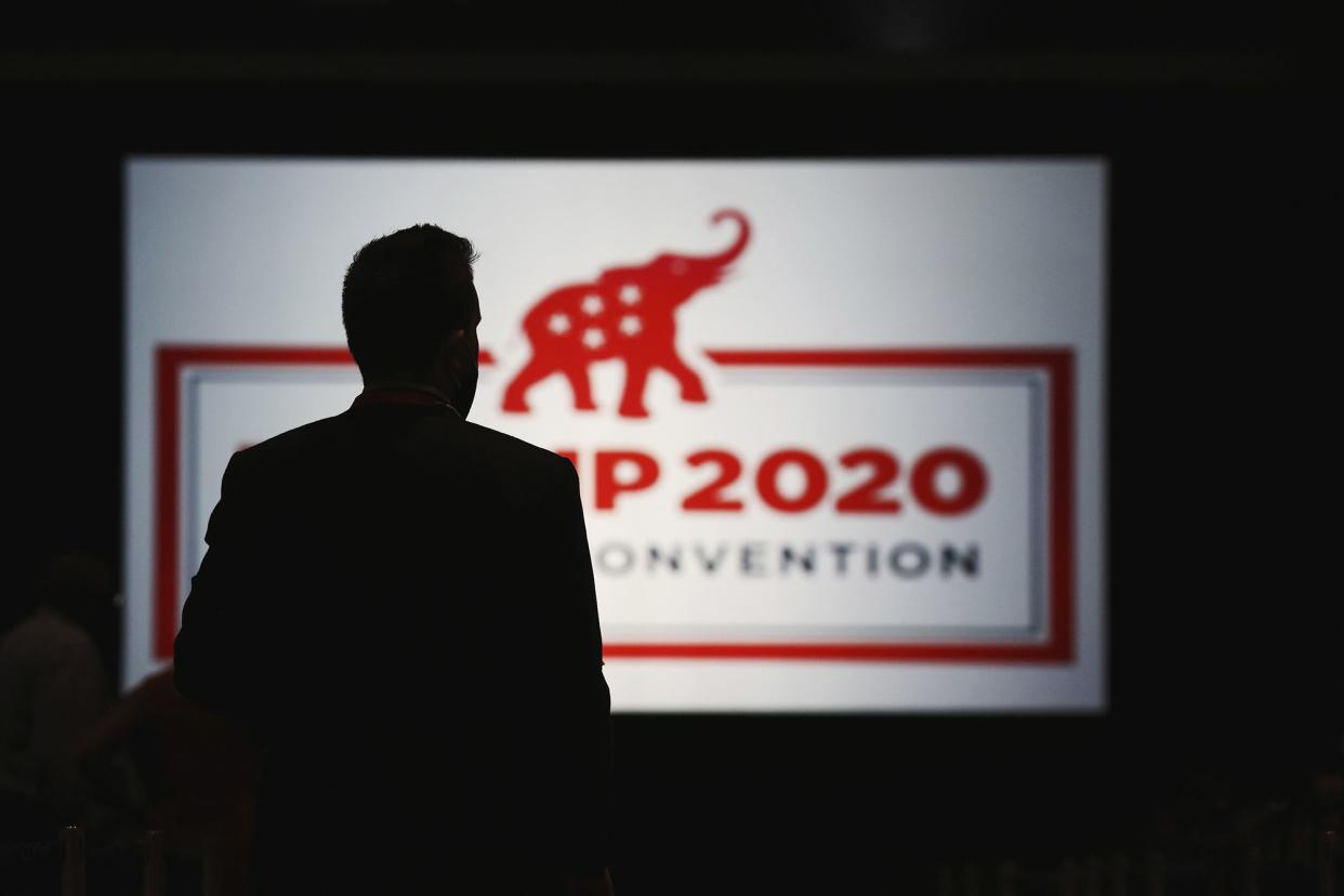 The room is set and delegates begin to arrive for the first day of the Republican National Convention in Charlotte, N.C. 