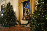 <p>The White House creche is on display in the East Room at the White House during a press preview of the 2017 holiday decorations Nov. 27, 2017 in Washington, D.C. (Photo: Alex Wong/Getty Images) </p>