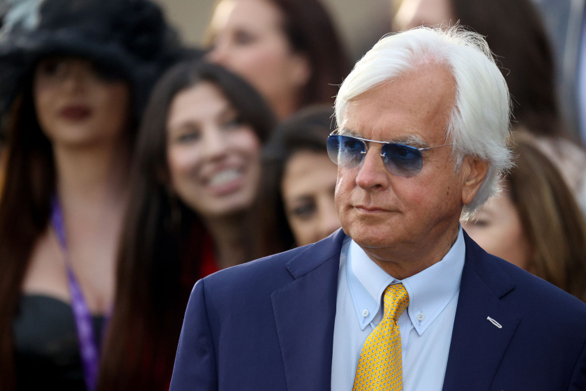 DEL MAR, CALIFORNIA - NOVEMBER 05: Trainer Bob Baffert looks on in the winners circle after his horse Corniche.