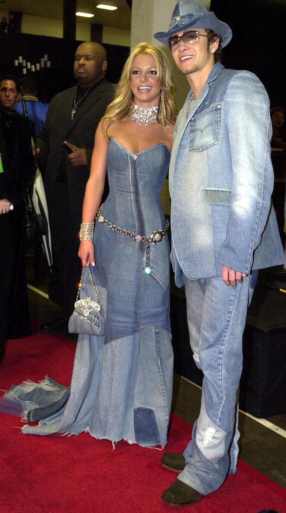 Britney Spears and Justin Timberlake's iconic denim outfits at the 2001 Annual American Music Awards (Getty Images)