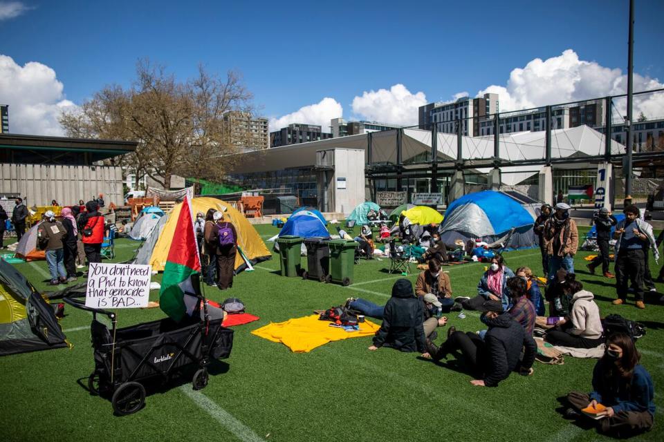 The protest encampment is located on MacInnes Field at UBC.  