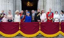 <p>Pictured: Prince Edward, Lady Louise Windsor, Sophie, Countess of Wessex, James, Viscount Severn, Camilla, Duchess of Cornwall, Prince Charles, Queen Elizabeth II, Prince Andrew, Prince Harry, Catherine, Duchess of Cambridge, Prince William, Princess Eugenie, and Princess Beatrice. </p>