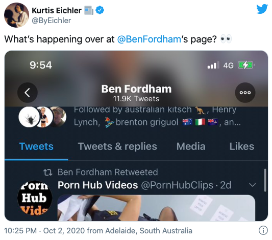 533px x 469px - Ben Fordham's Twitter account hacked with X-rated clips