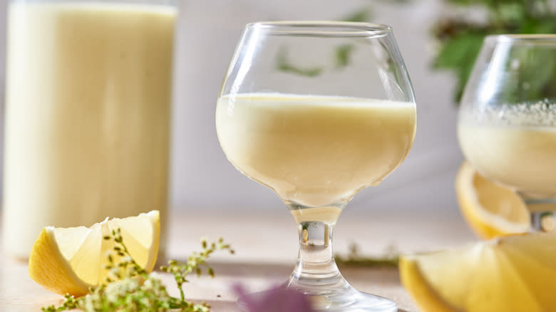 glass of limoncello on table