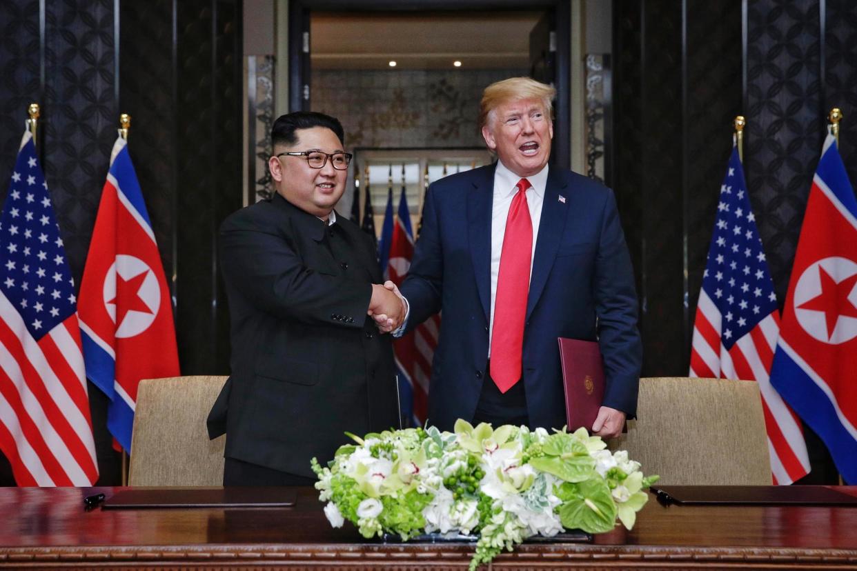 Seismic: The summit between Donald Trump and Kim Jong-Un could upset the balance of power in East Asia (Photo by Kevin Lim/The Strait Times/Handout/Getty Images): Getty Images