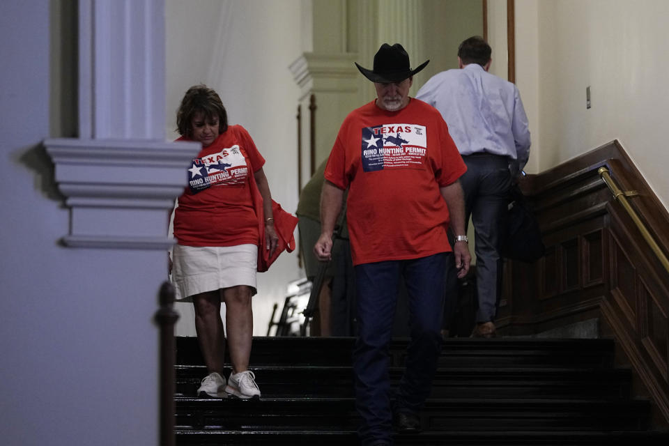 Public viewers arrive for the impeachment trial for Texas Attorney General Ken Paxton in the Senate Chamber at the Texas Capitol, Tuesday, Sept. 5, 2023, in Austin, Texas. (AP Photo/Eric Gay)