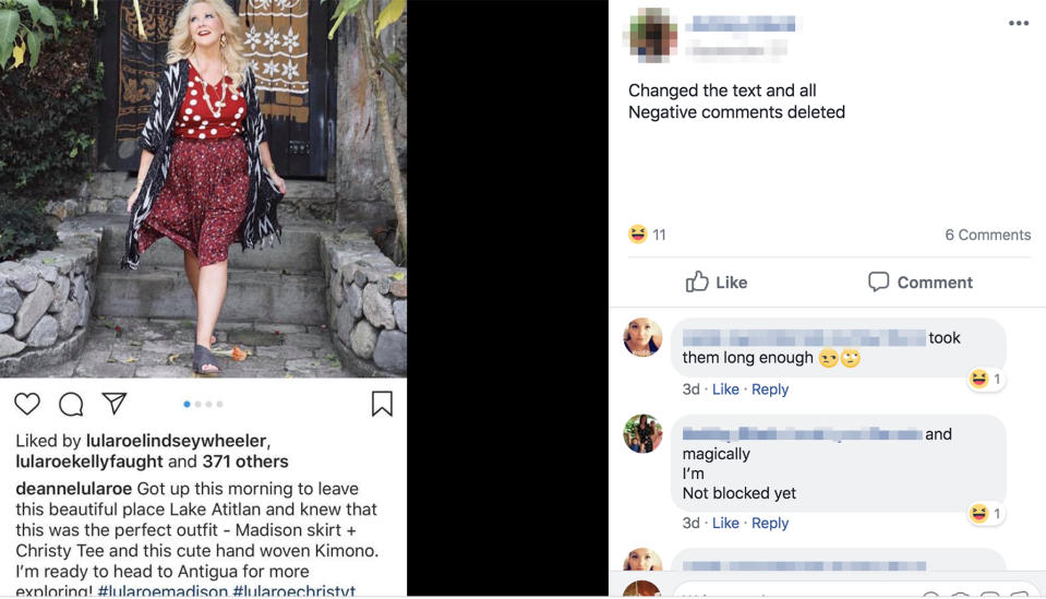 LuLaRoe founder Deanne Stidham corrected a “typo” her company claims she made on Instagram. (Screenshot: LuLaRoe Defective/Ripped/Torn Leggings And Clothes)