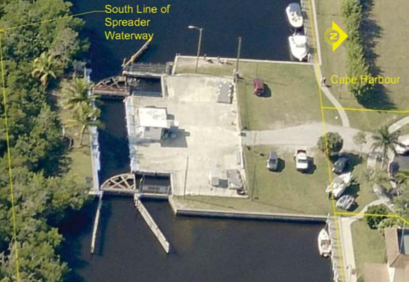 Aerial view of Chiquita Lock in Cape Harbour, Cape Coral.