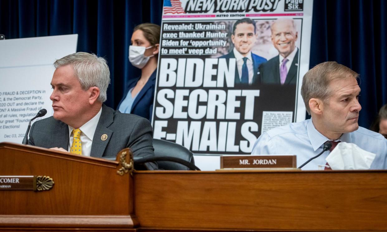 <span>James Comer and Jim Jordan at a House oversight committee hearing on ‘social media bias’ in February last year.</span><span>Photograph: REX/Shutterstock</span>