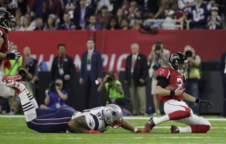 Matt Ryan was sacked twice in the first quarter of Super Bowl LI. (AP)
