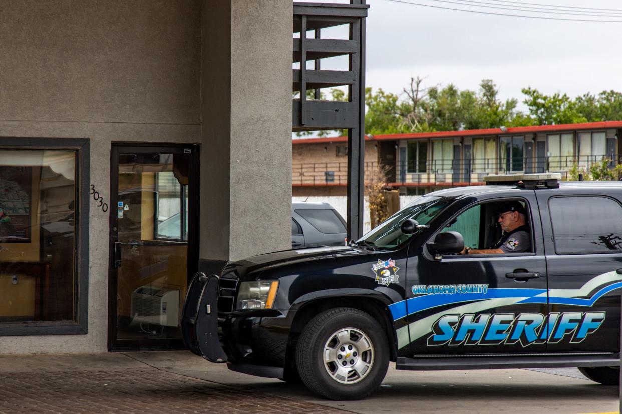 An Oklahoma County Sheriff's Office unit patrols the parking lot of a south Oklahoma City hotel on Wednesday, Aug. 17, 2022.
(Credit: Nathan J. Fish, The Oklahoman)