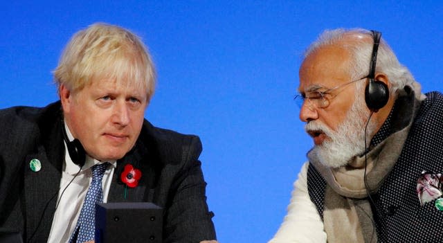 Boris Johnson and Indian Prime Minister Narendra Modi together at Cop26