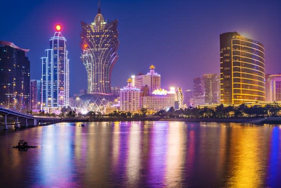 Macau Peninsula skyline at night.