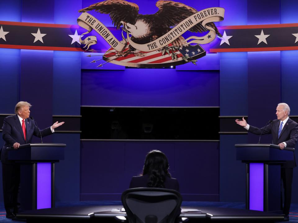 Joe Biden and Donald Trump argue at the final presidential debate of 2020.