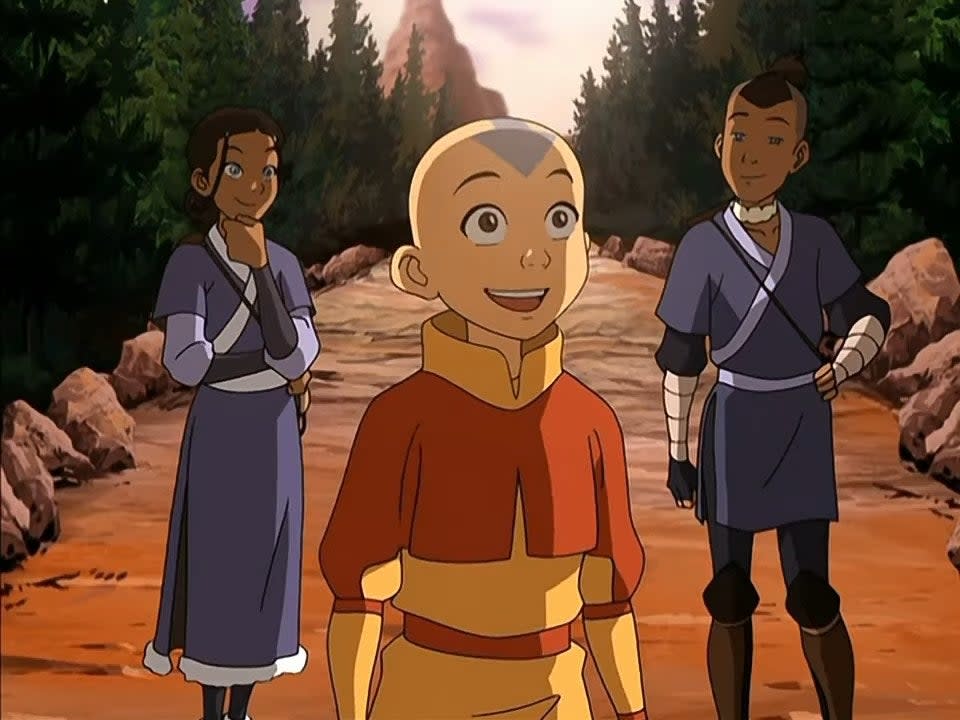 Katara and Sokka watching Aang talk in "Avatar: The Last Airbender"