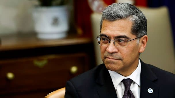 PHOTO: FILE - Health and Human Services Secretary Xavier Becerra listens in a meeting in the Roosevelt Room of the White House, April 12, 2023 in Washington, DC. (Anna Moneymaker/Getty Images, FILE)