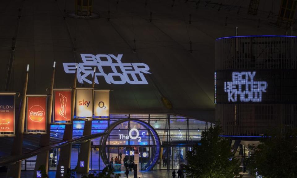 The date of the takeover is projected onto the O2 Arena on Thursday night.