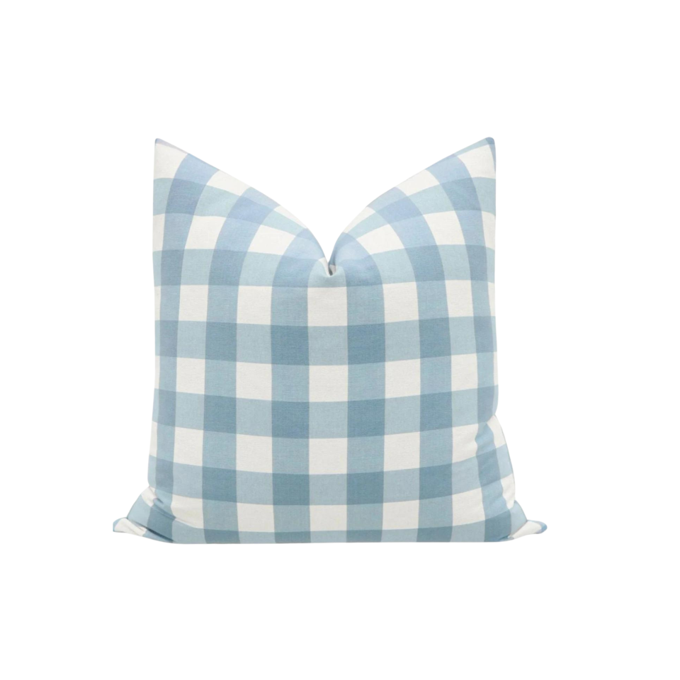 Blue gingham throw pillow