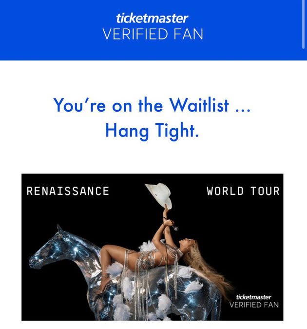 Ticketmaster sent R.K. Jackson and many other fans an email notifying them that they were wait-listed for Renaissance World Tour tickets.