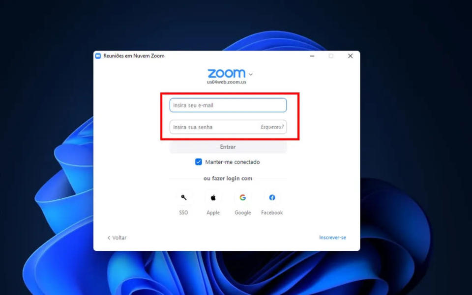 Para saber como usar o Zoom no PC, veja como fazer o login com a sua conta (Captura de tela: Matheus Bigogno)