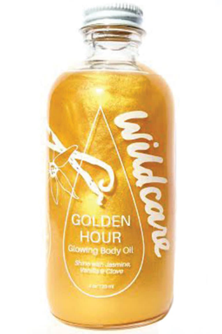 <p>A nice bonus in addition to the hydrating almond oil formula and radiance-boosting mica: the lingering scent of fresh-cut jasmine.</p><p><strong>Wildcare</strong> Golden Hour Glowing Body Oil, $26, <a rel="nofollow noopener" href="http://www.hellowildcare.com/faceandbody/golden-hour-glowing-body-oil" target="_blank" data-ylk="slk:hellowildcare.com;elm:context_link;itc:0;sec:content-canvas" class="link ">hellowildcare.com</a>.</p>