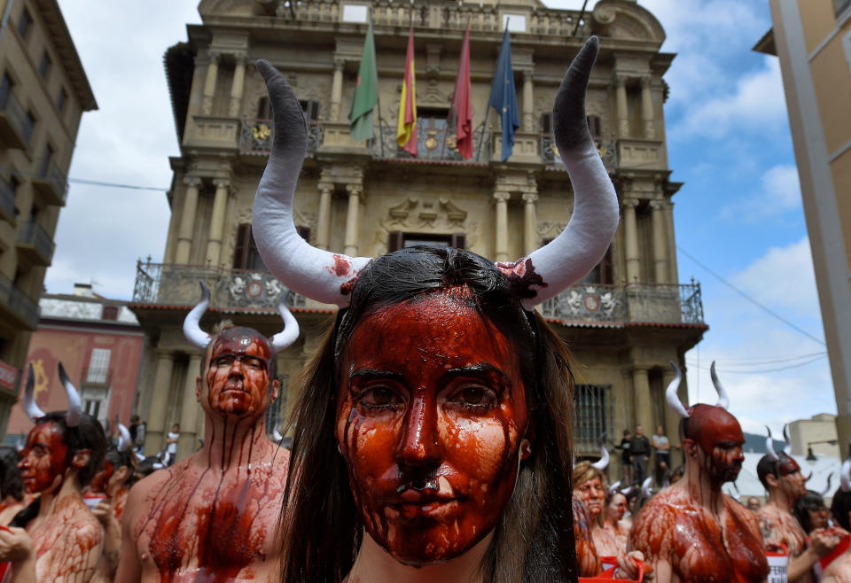 Animal rights protesters ahead of the San Fermin festival in Pamplona