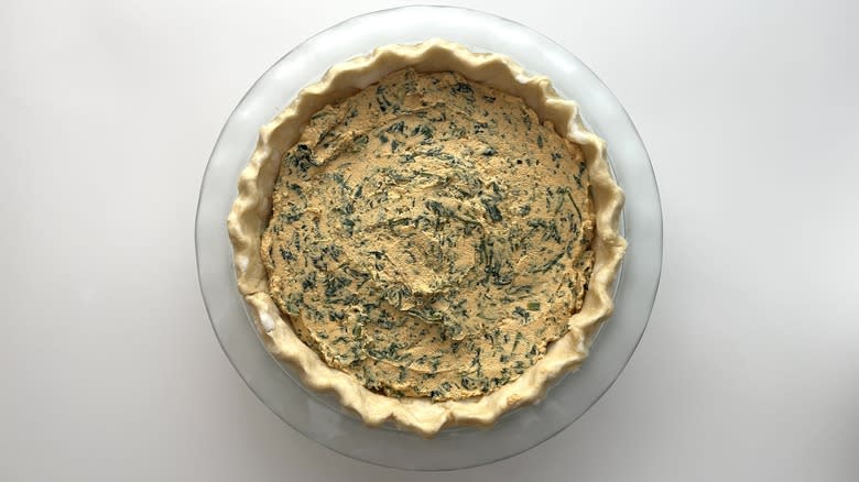 Sigeumchi Namul-Inspired Vegan Quiche filling in pie crust