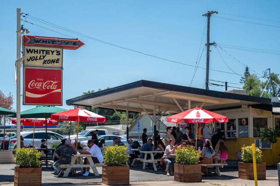 Customers get lunch at Whitey’s Jolly Kone, a West Sacramento landmark since 1963, on Tuesday.