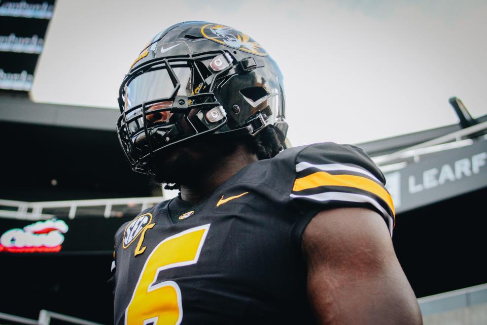 Missouri captain and defensive end Isaiah McGuire is seen before Missouri's season-opening win over Lousiana Tech on Sept. 1, 2023, in Columbia, Mo.