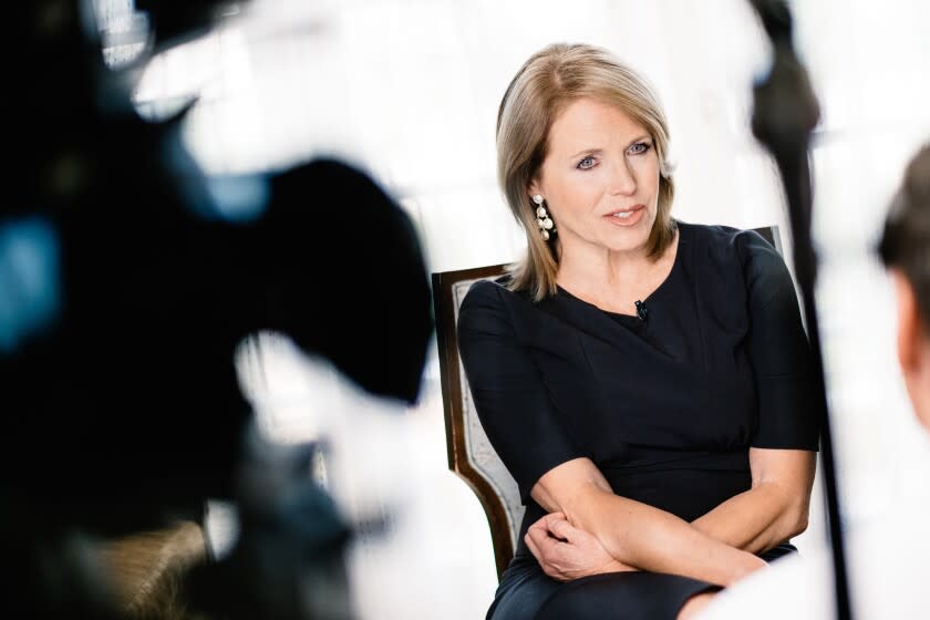 LOS ANGELES, CA - MAY 03: Katie Couric speaks during an interview promoting the EPIX Original Documentary 'Under The Gun' on May 3, 2016 in Los Angeles, California. (Photo by Mike Windle/Getty Images For EPIX)