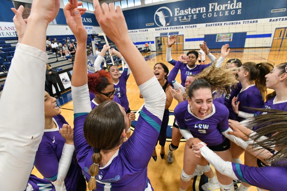 Florida SouthWestern won the FCSAA State/NJCAA District D1 Volleyball Tournament at Eastern Florida State College in Melbourne on Nov. 5, 2022.
