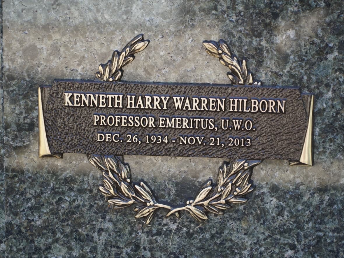 The final resting place of Kenneth Hilborn, an emeritus professor of history at Western University for 36 years, is shown here at Mount Pleasant Cemetery in London, Ont., on Tuesday.  (Colin Butler/CBC News - image credit)