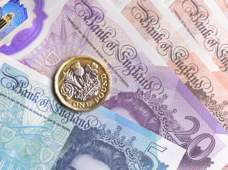 Close-up of British currency