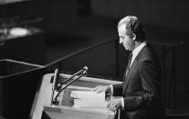 El entonces Jefe de Estado intervino por primera vez en la Asamblea General de la ONU el 27 de septiembre de 1986, protagonizando otro día para la historia. (Foto: Santi Visalli / Getty Images)