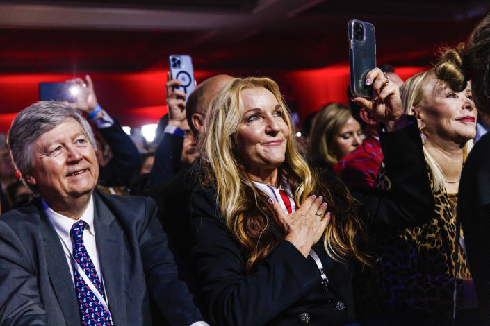 Supporters listen to Gov. Ron DeSantis speak on the night of his reelection victory in Coconut Creek, Fla., Nov. 8, 2022. (Scott McIntyre/The New York Times)