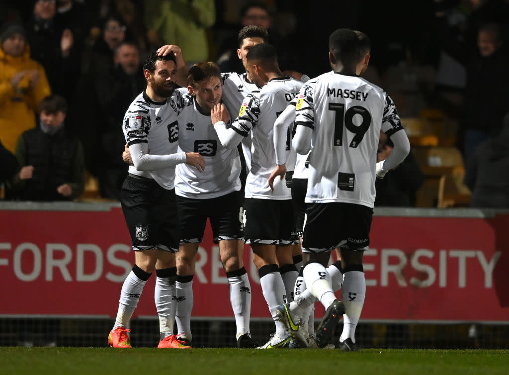  Port Vale season preview 2023/24 Nathan Smith of Port Vale celebrates scoring his team's opening goal with teammates during the Sky Bet League One between Port Vale and Barnsley at Vale Park on February 14, 2023 in Burslem, England. (Photo by Gareth Copley/Getty Images) 