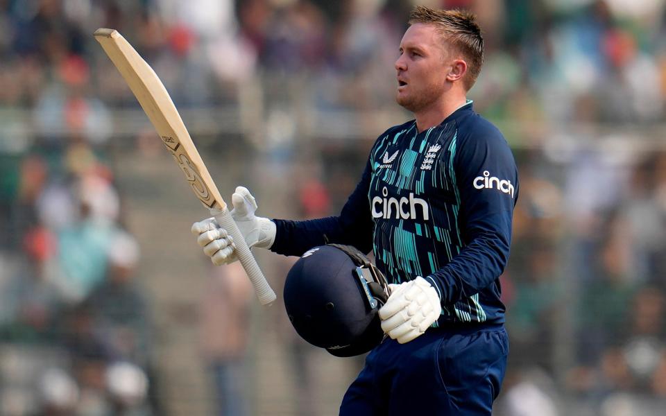 Jason Roy celebrates his century - Aijaz Rahi/AP