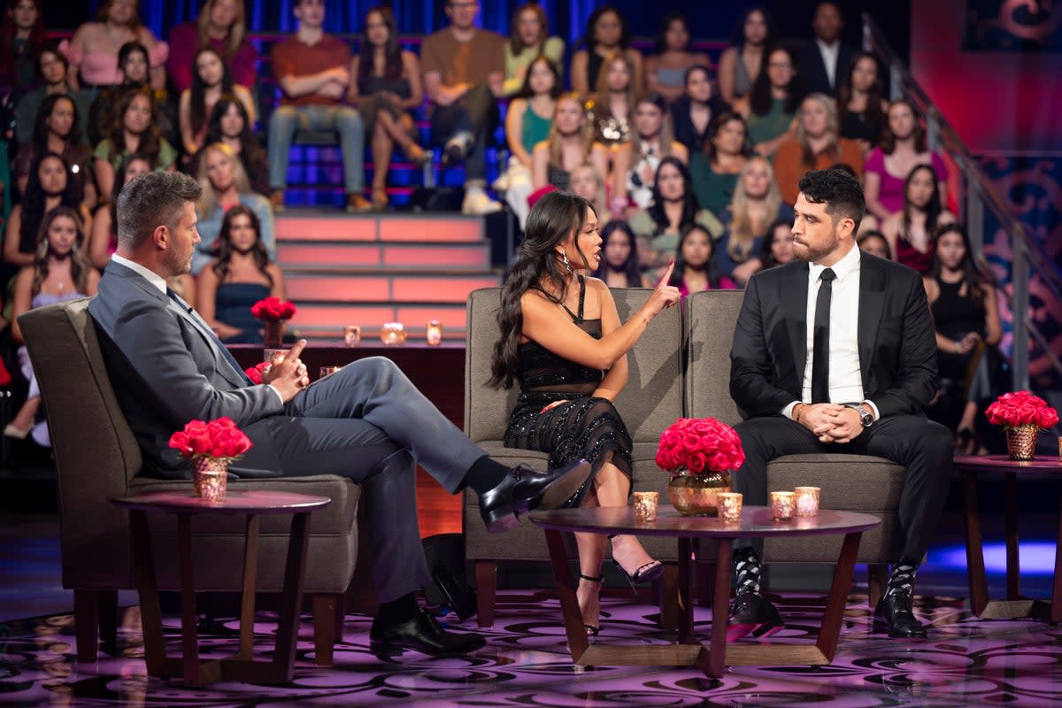 Jesse Palmer, Jenn Tran and Devin Strader on ‘The Bachelorette’ (Disney)